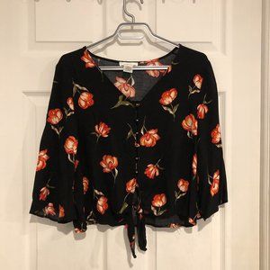 Cropped Flower Print 3/4 Sleeve Blouse